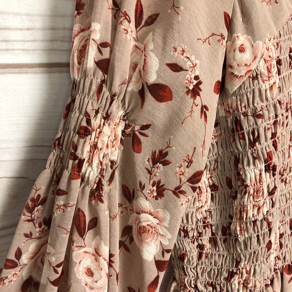 American Eagle Floral Smocked Blouse Cottagecore Boho Top - Medium - Picture 7 of 14